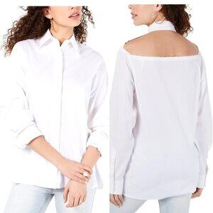 SALE.  Kendall + Kylie Cotton Cutout-Back Shirt in White. XS, S, M